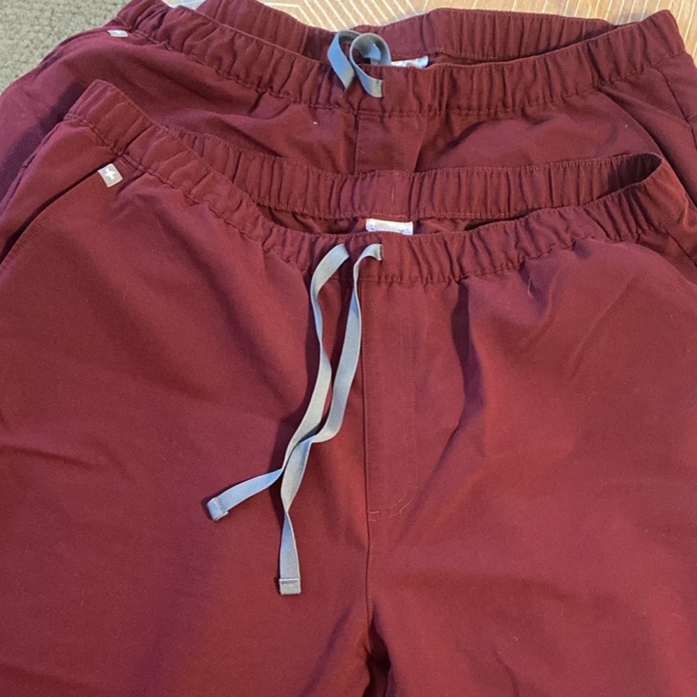 Figs Burgundy Sweatpants with Gray Drawstring